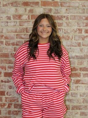Lulu Mac Pink With Red Stripe Long Sleeve Shirt